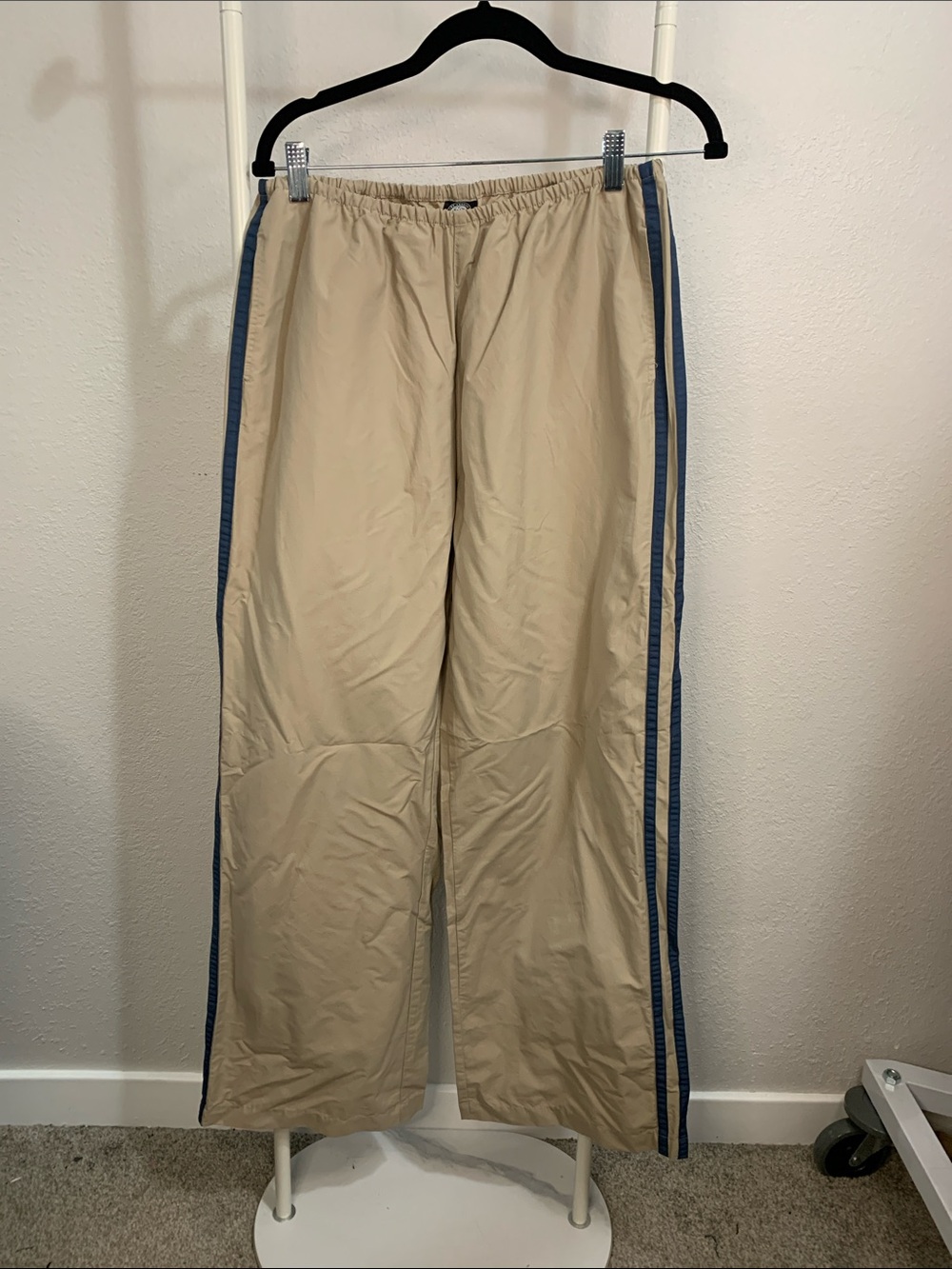 PacSun Beige Track Pants with Navy Side Stripes